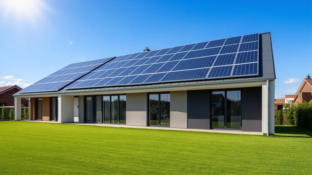 Modern UK home with solar panels on pitched roof